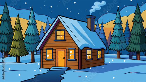 Peaceful Cabin Retreat at Winter Dusk.