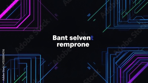 Abstract neon lines forming geometric shapes on a dark background with text in the center