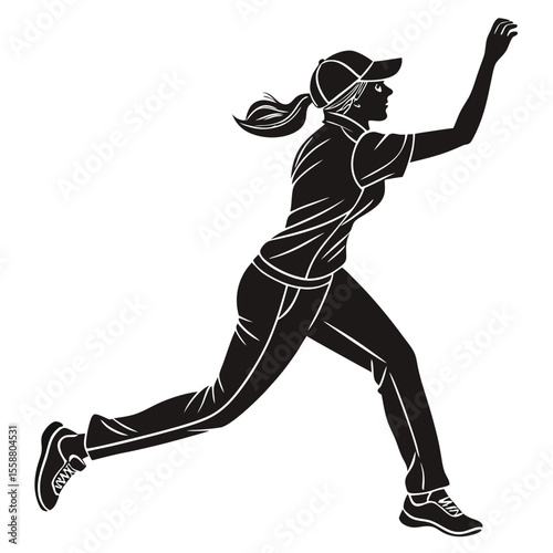 Powerful Female Athlete: Bowling Action Silhouette