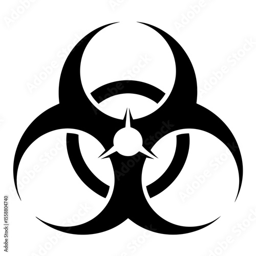 Black and white biohazard symbol vector icon on white background.