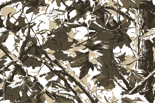 A Real tree forest camouflage seamless pattern design pattern for hunting and military uniform. Hunting camouflage, Vector Illustration