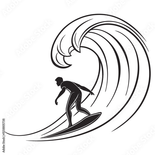 Surfer Riding Ocean Wave: Silhouette Design for Surfing Enthusiasts