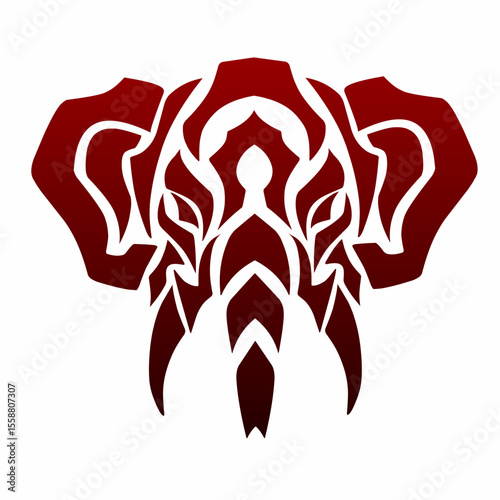 Tribal Elephant Head Vector Logo with Fierce Red Eyes