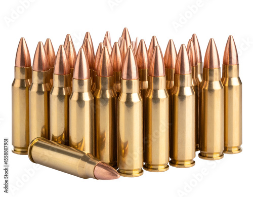 A powerful display of gleaming rifle ammunition stands ready for precision and defense