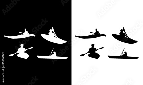 Slika na platnu kayaking silhouette set vector illustration, water, swing, silhouette, sport, sp