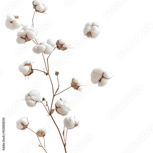 Flying cotton flowers isolated on white background, png