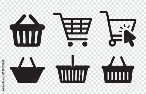Shopping Cart and Basket Icon Set – Vector Silhouette Collection