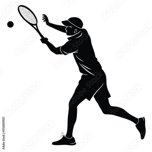 Powerful Tennis Player Silhouette: Action Shot Graphic