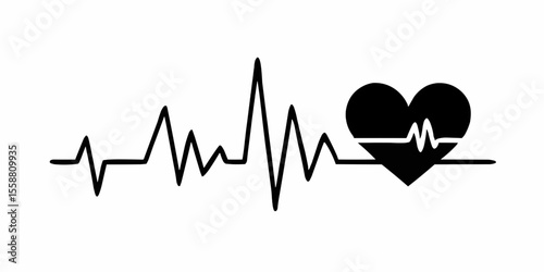 Heart rate pulse graph vector illustration with ECG EKG line symbol on white background, medical heartbeat monitor report for healthcare and cardiology design