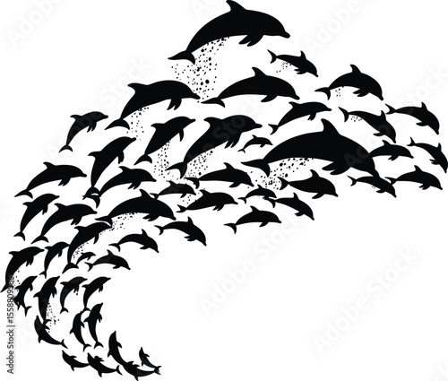 Majestic Pod of Dolphins Leaping and Playing in the Ocean