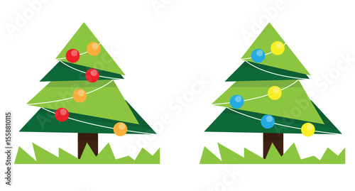 Decorated Christmas Tree Abstract Isolated on White. International winter holiday New Year decoration element vector art