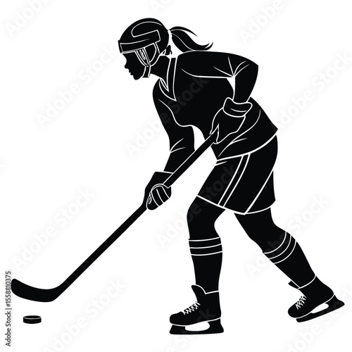 Powerful Female Ice Hockey Player Silhouette: Action Shot for Graphic Design & Sports Marketing