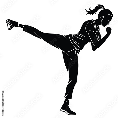Powerful Woman Silhouette: Martial Arts, Fitness, and Self-Defense Vector Graphic