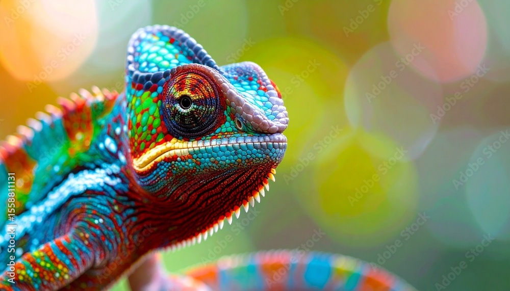 Obraz premium Colorful Chameleon Banner with Space for writing