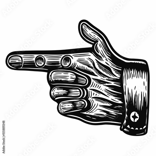Vintage hand pointing gesture in black and white style
