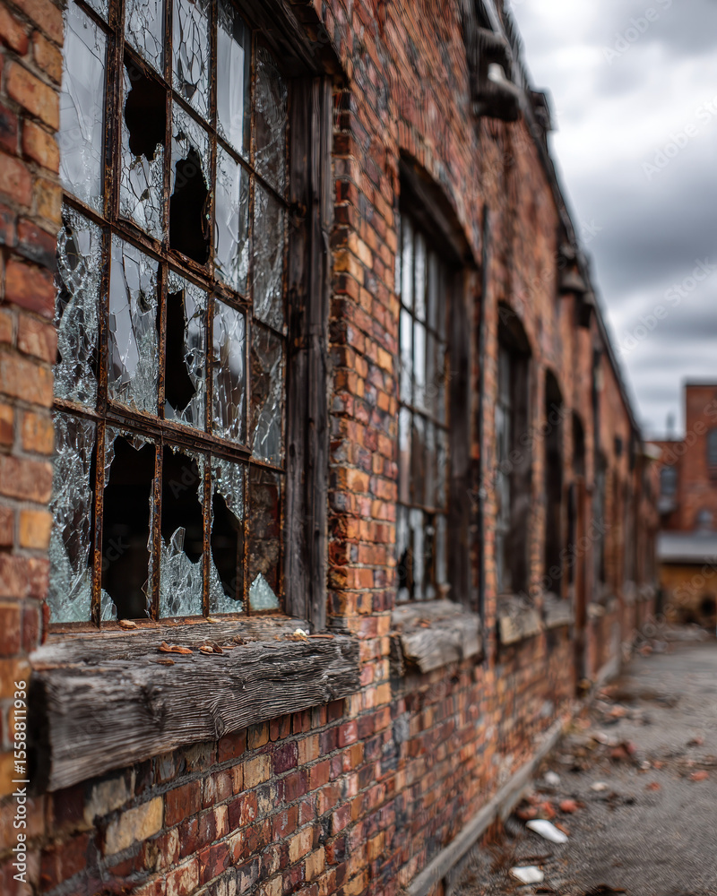 Abandoned Factory Building with Broken Windows an Urban Decay Scene Abandoned Factory Building with Broken Windows an Urban Decay Scene