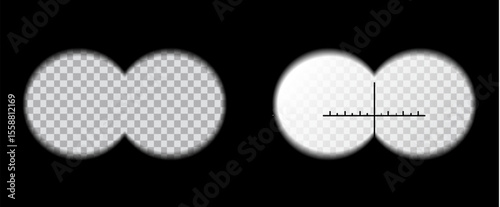 Binocular view frame scope look shape military target. Binocular overlay pov telescope target vision viewfinder.