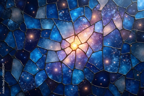 Cosmic galaxy stained glass mosaic stars nebula