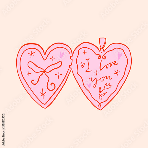 Love You Locket Girly Aesthetic Illustration Pink Color With Bow Coquettecore Style Romantic Positive Style Clip-art Beautiful Flat Sticker