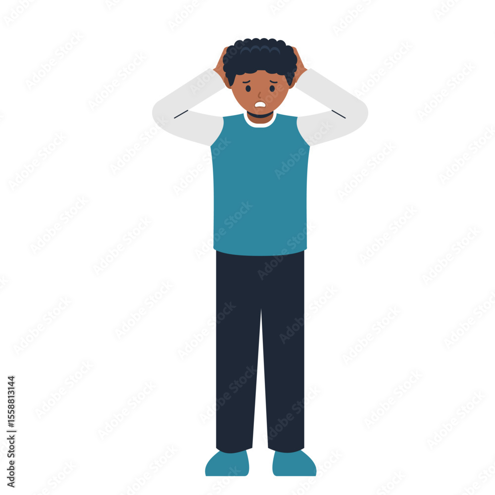 anxious african man holding head looks anxious and scared. mental pressure concept anxious african man holding head looks anxious and scared. mental pressure concept