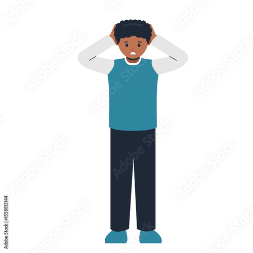 anxious african man holding head looks anxious and scared. mental pressure concept