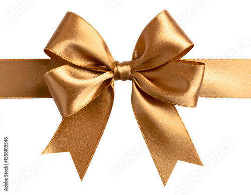 A luxurious golden satin ribbon bow elegantly tied, perfect for festive gift wrapping and special celebrations.