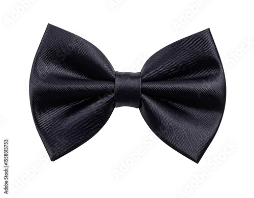 A classic black bow tie crafted from fine silk fabric exudes timeless elegance and sophisticated style.