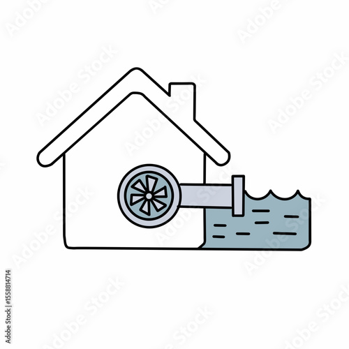 Vector icon Hydroelectric power plant, renewable energy, natural technology 