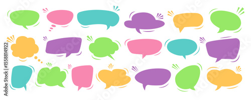Colorful blank empty speech bubbles set. Text, chat, message box. Floating bubbles vector illustration and png transparent
