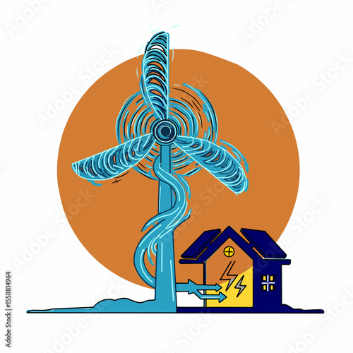 Wind power plant vector icon, renewable energy, big fan generating electricity
