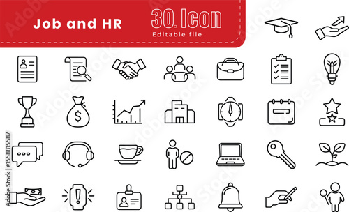 Job and HR line icon set collection. Thin Line Icons Editable Stroke vector file