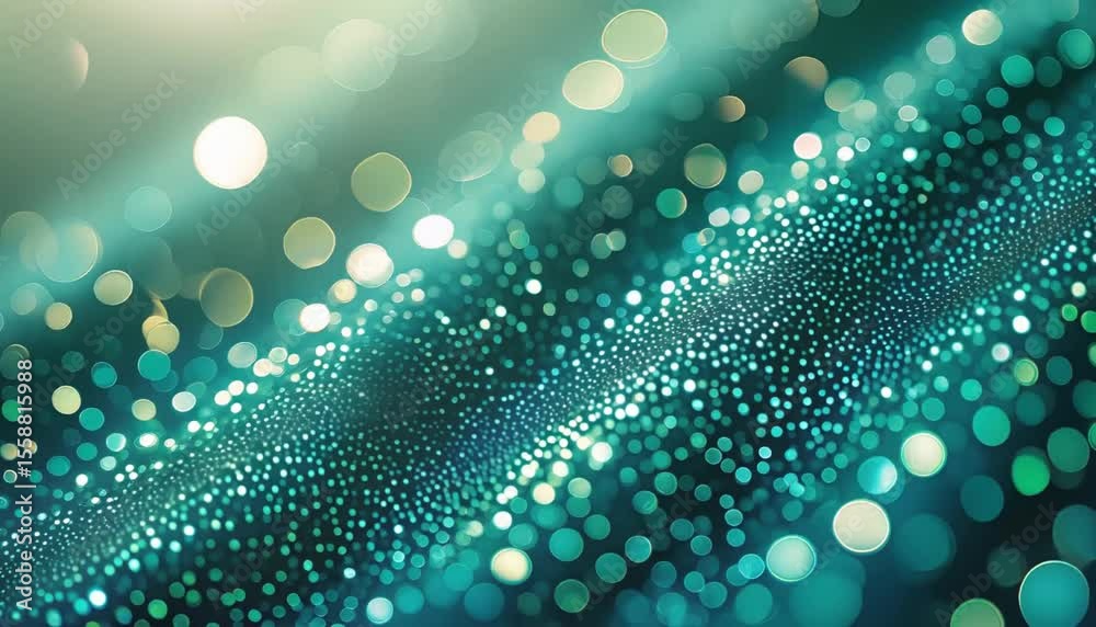 Emerald green glitter silky waves with light refractions and subtle bokeh effect
