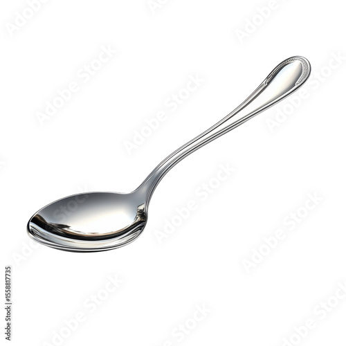 Silver spoon silverware cutlery kitchenware dining equipment polished on transparent background