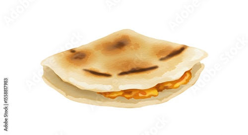 Watercolor Illustration of a Delicious Stuffed Pita Bread
