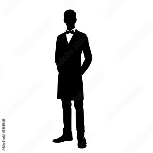 Silhouette of a waiter standing confidently in formal attire  