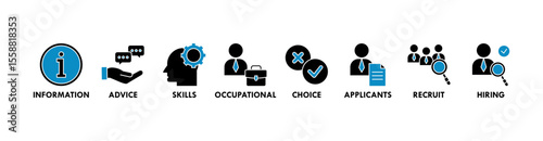 Job fair banner web icon vector illustration concept for employee recruitment and onboarding program with an icon of the information, advice, skills, occupational, applicants, recruit, and hiring