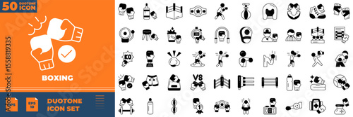 Boxing Duotone Editable Icons set. Vector illustration in modern thin duotone style of boxing icons: club, mma, sport, etc