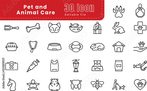Pet and Animals Line Icons set collection.  Thin Line Icons Editable Stroke vector file. pets, one person, icon set, animal, friendship,