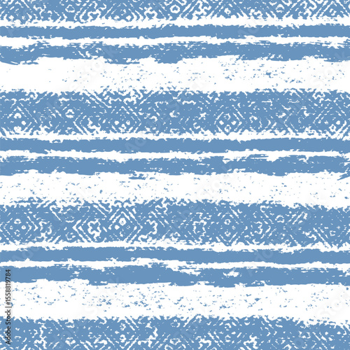 ブルーのエスニック調のボーダー柄背景　Adobe Illustrator Artwork