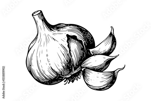 Garlic vector engraving style illustration