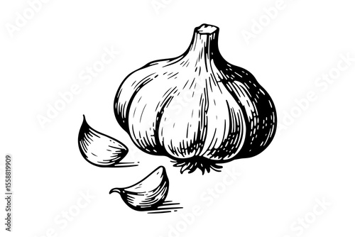 Garlic vector engraving style illustration