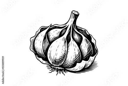 Garlic vector engraving style illustration