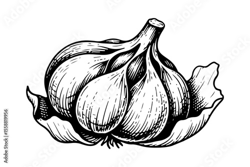 Garlic vector engraving style illustration