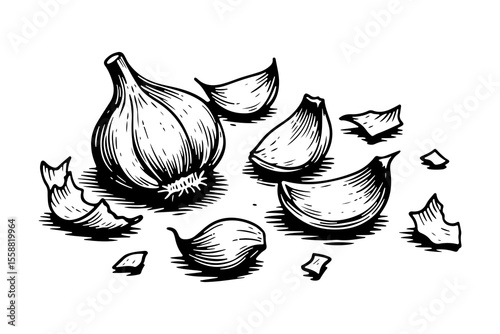 Garlic vector engraving style illustration