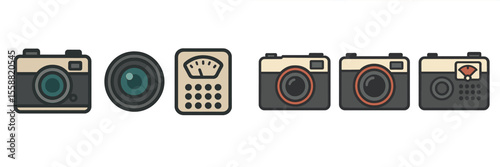Various camera icons depicting different designs and features arranged in a line