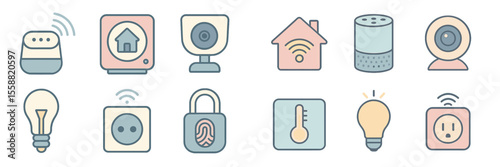 Smart home devices and icons showcasing modern technology for home automation and security solutions