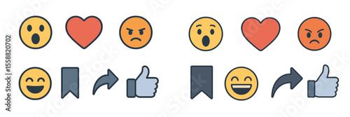 Various emoticons representing different emotions and reactions are displayed in vibrant colors on a neutral background