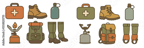 Essential outdoor gear for camping and hiking activities in nature