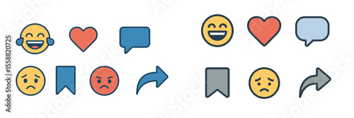 Emoticons showcasing various emotions and expressions in a simple and colorful design
