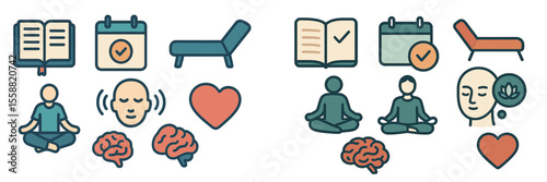Meditation and mindfulness symbols representing mental wellness activities for personal growth